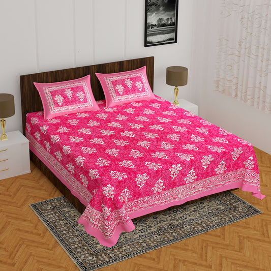 1 Jaipuri Traditional Double Bed Bedsheet with 2 Pillow Covers