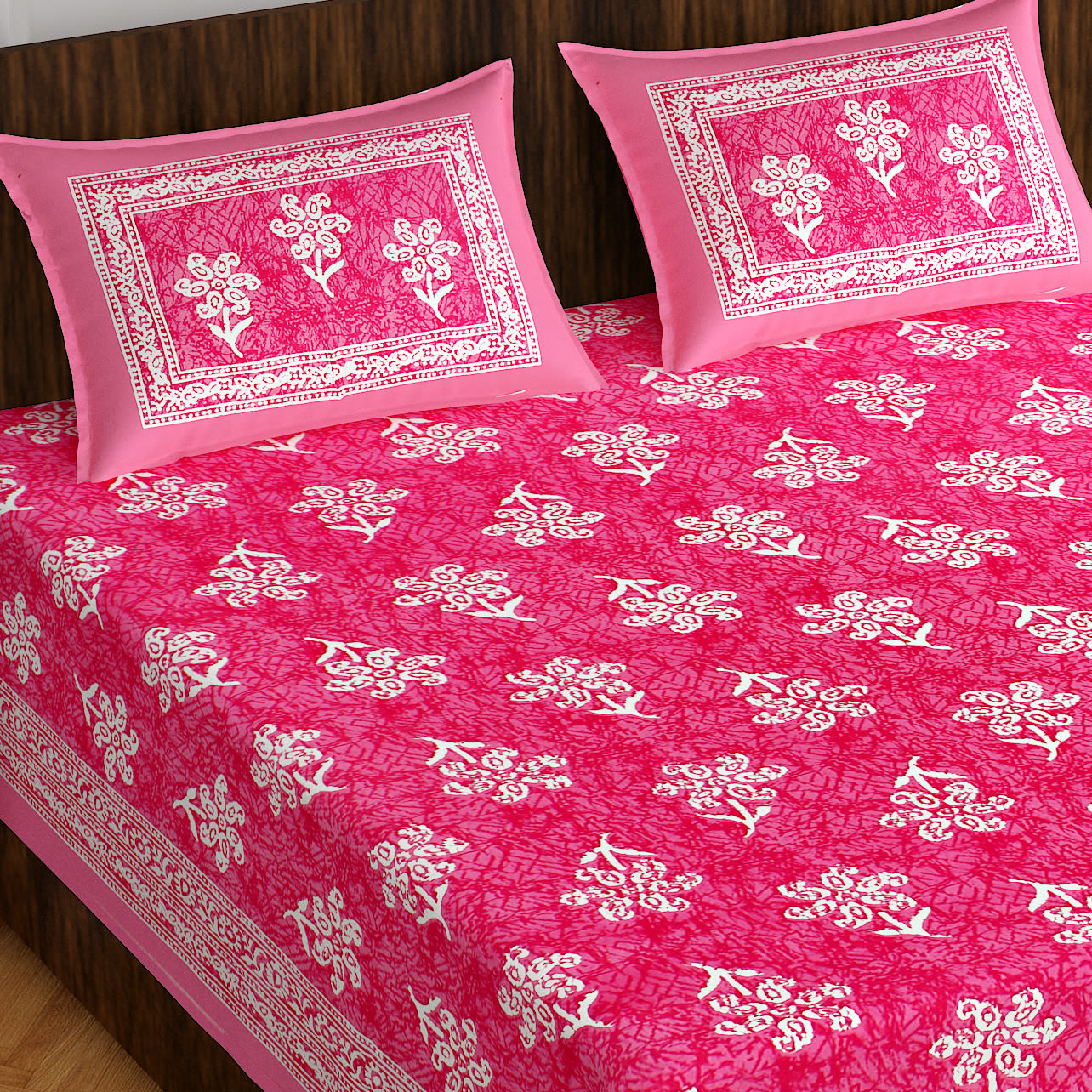 1 Jaipuri Traditional Double Bed Bedsheet with 2 Pillow Covers