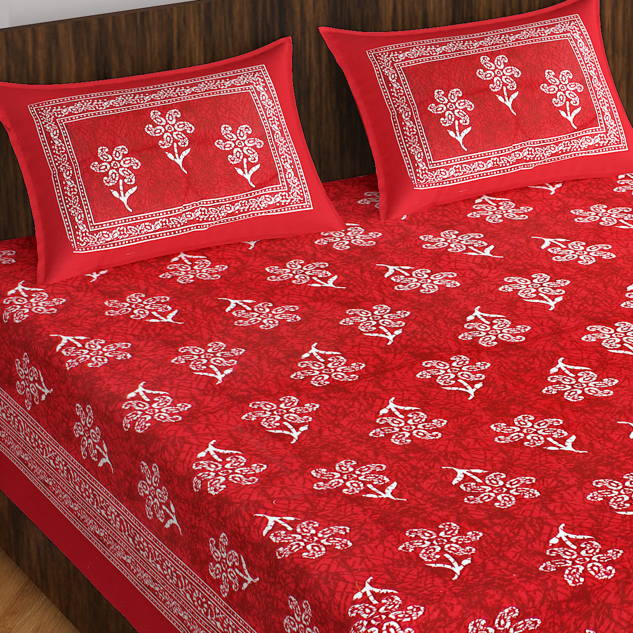 1 Jaipuri Traditional Double Bed Bedsheet with 2 Pillow Covers