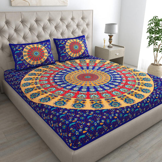 Cotton jaipuri double bedsheet with 2 pillow cover