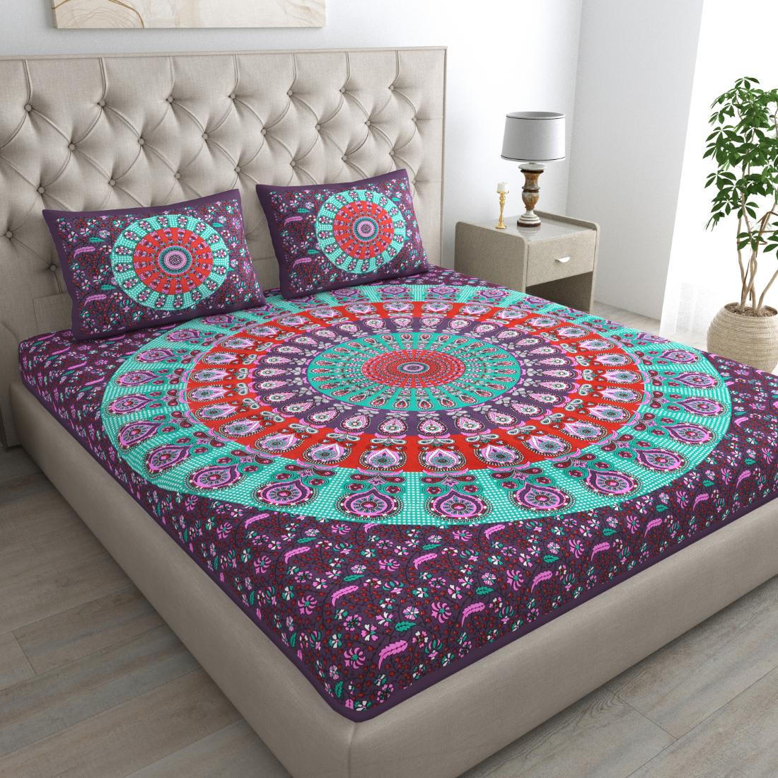 Cotton jaipuri double bedsheet with 2 pillow cover