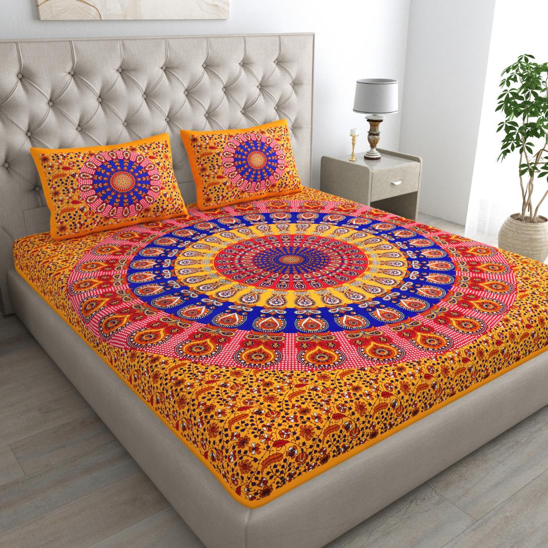 Cotton jaipuri double bedsheet with 2 pillow cover