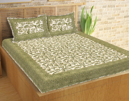 Jaipuri Prints Cotton Double Bedsheet (Green)