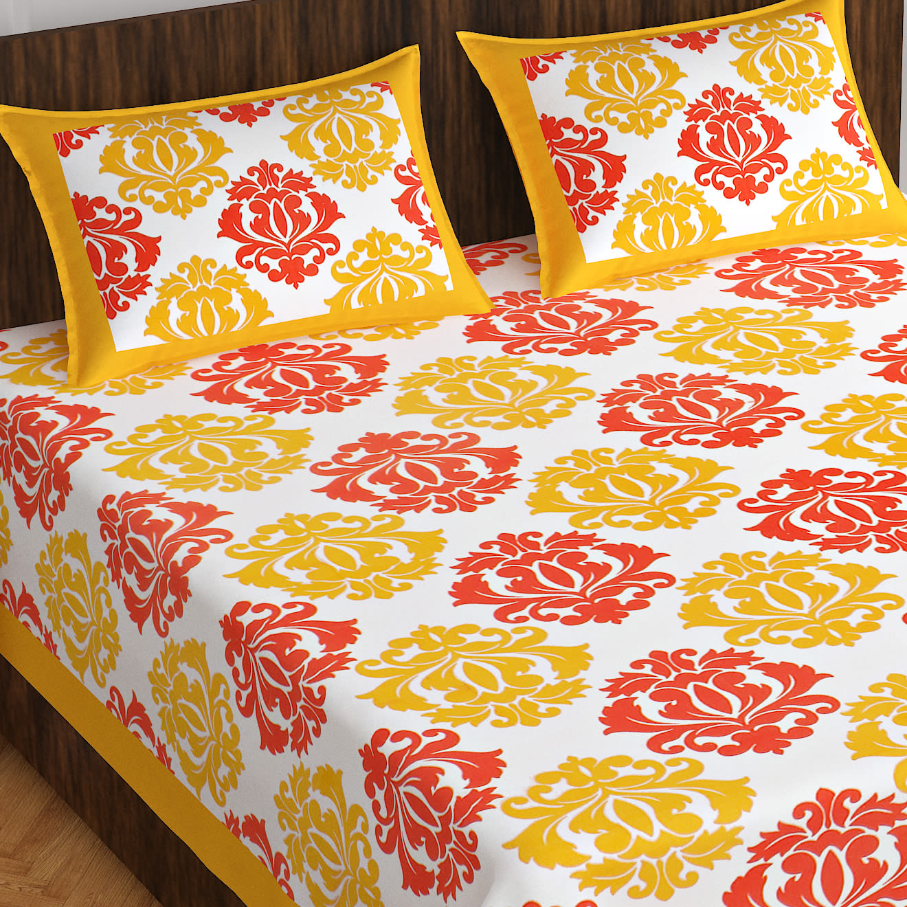 Jaipuri Prints Cotton Double Bedsheet (Yellow)
