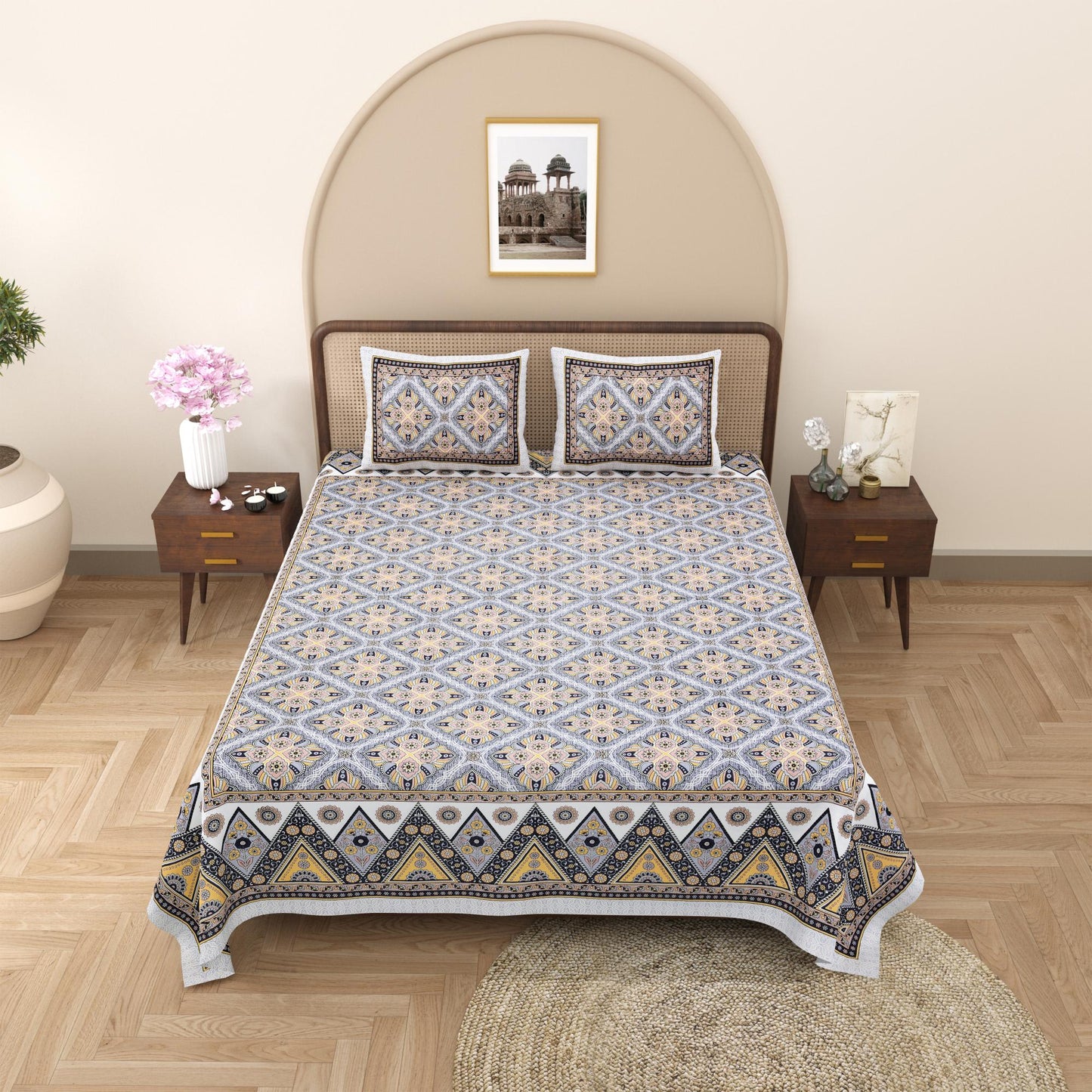 Rajasthan Royal Super Fine Cotton Block Print King Size Bedsheet