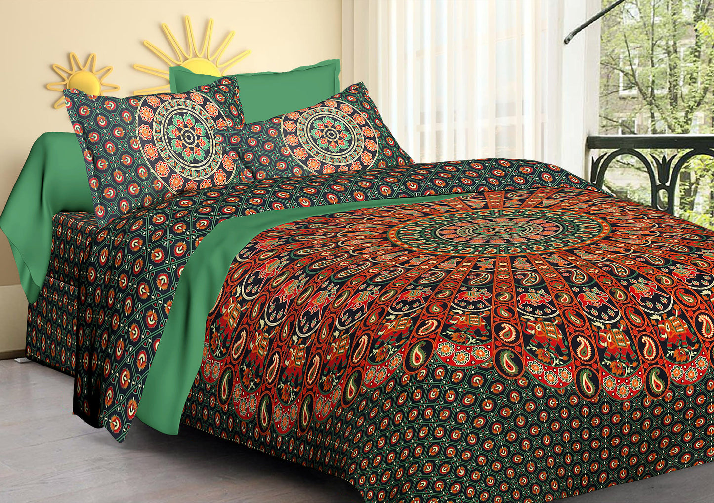 100% Cotton King Printed Flat Bedsheet (Pack of 1, Green)