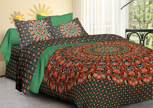 100% Cotton King Printed Flat Bedsheet (Pack of 1, Green)
