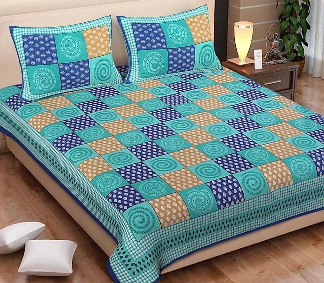 100% Cotton Printed Double Bedsheet (Blue)