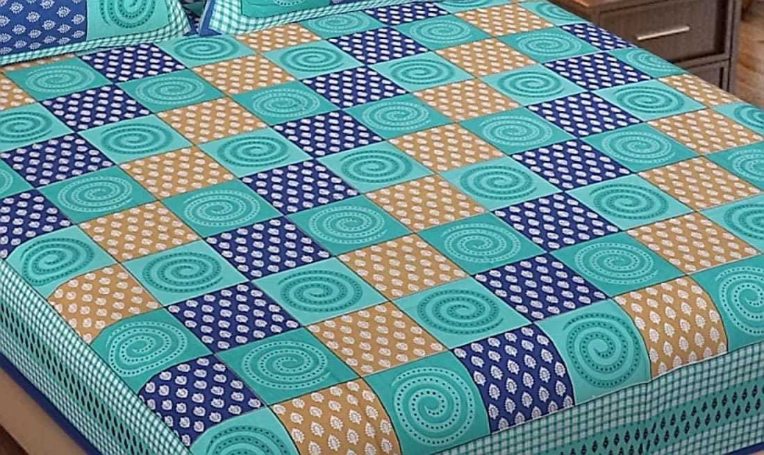 100% Cotton Printed Double Bedsheet (Blue)