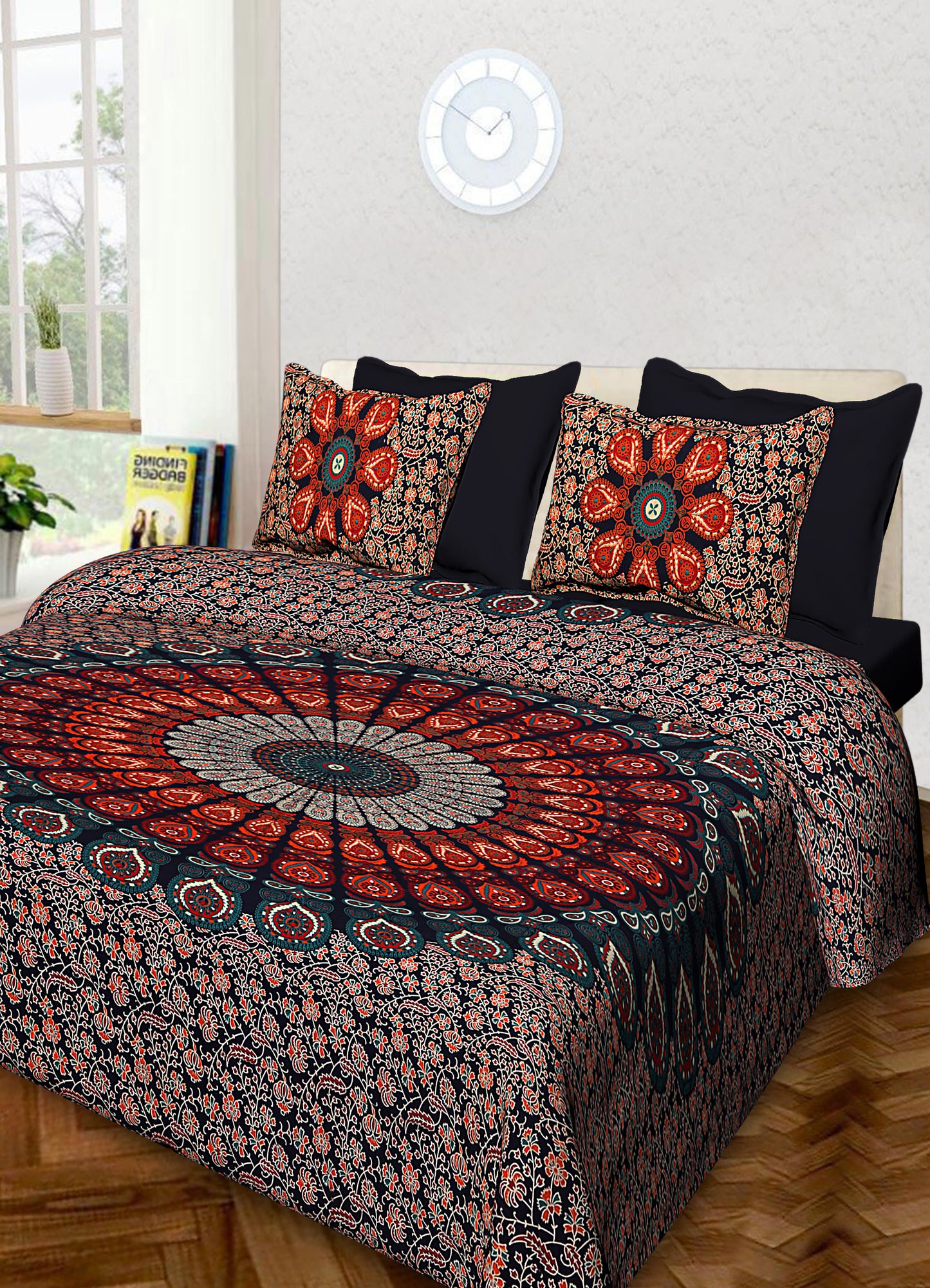Jaipuri Prints Cotton 100% King Bedsheet (Multicolor)
