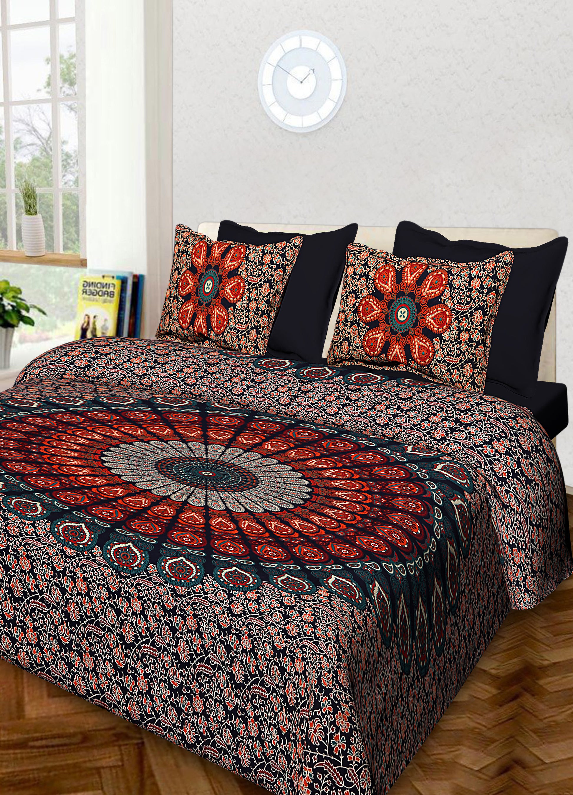 Jaipuri Prints Cotton 100% King Bedsheet (Multicolor)