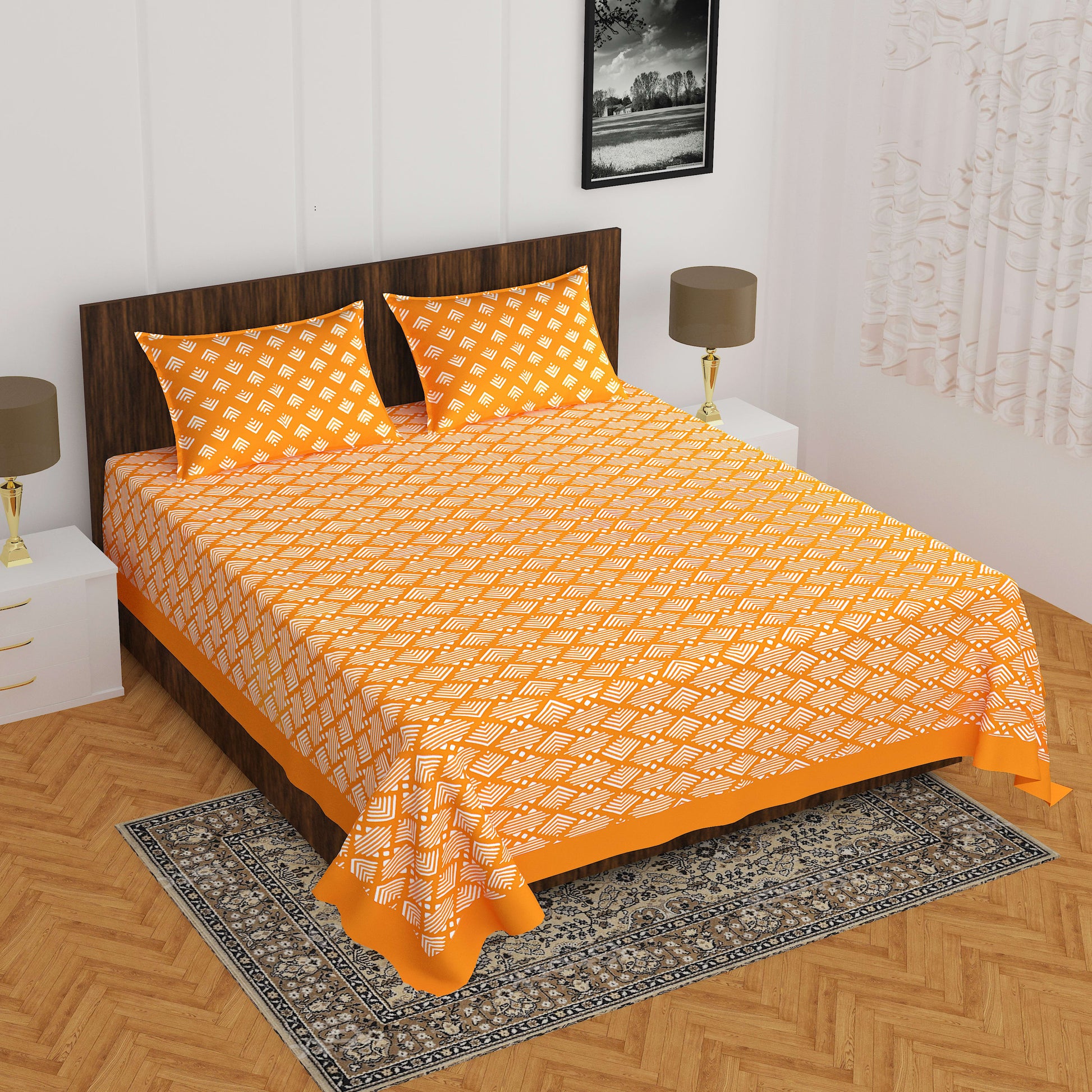 Jaipuri Prints Cotton Double Bedsheet (YELLOW)