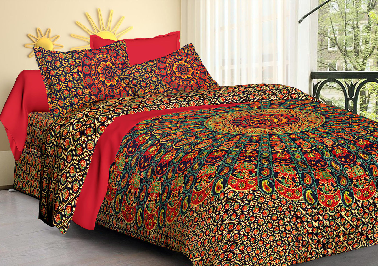 Jaipuri Prints Cotton 100% King Bedsheet (Blue)