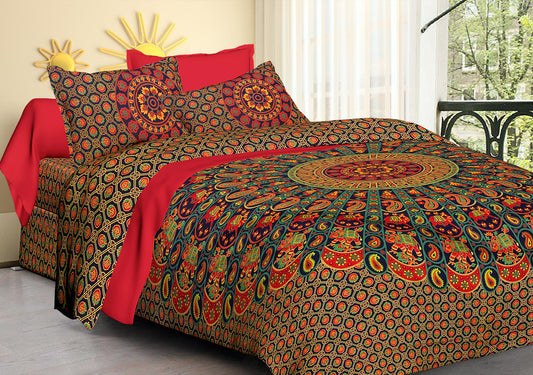 Jaipuri Prints Cotton 100% King Bedsheet (Blue)