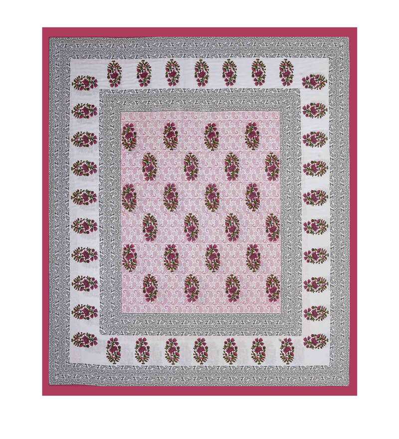 Jaipuri Prints Cotton Double Bedsheet (Pink)