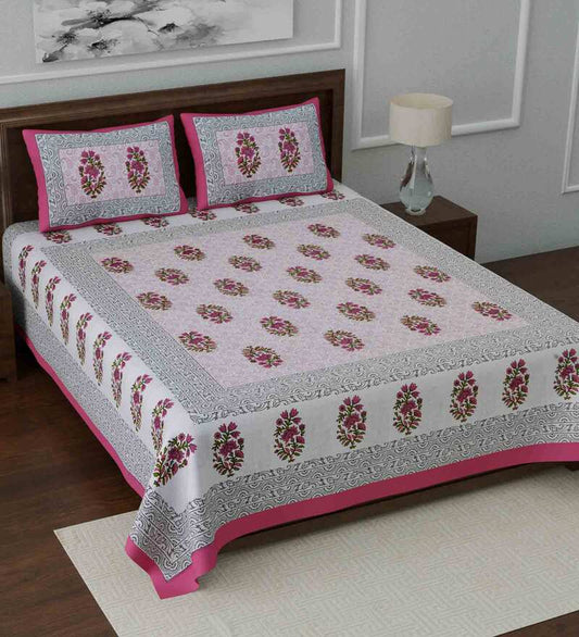 Jaipuri Prints Cotton Double Bedsheet (Pink)