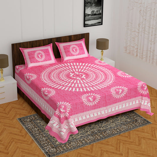 Jaipuri Prints Cotton Double Bedsheet (Pink)