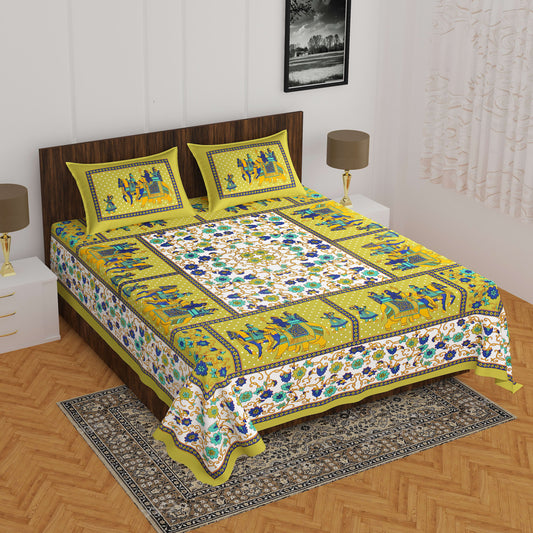 Jaipuri Prints Cotton Double Bedsheet (Green)