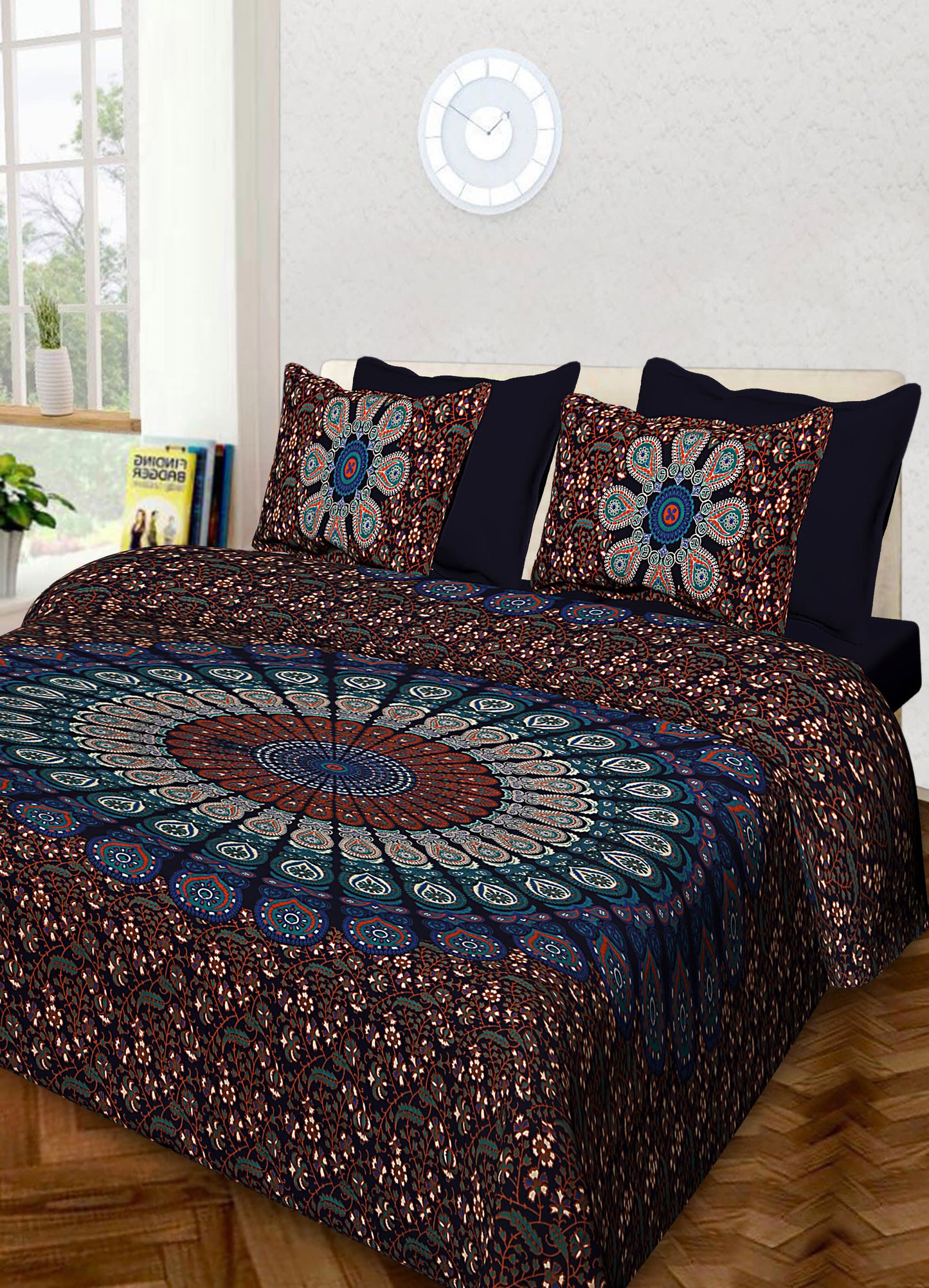 100% Cotton Printed King Bedsheet (Blue )