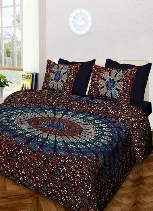 100% Cotton Printed King Bedsheet (Blue )