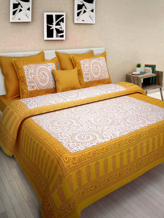 100% Cotton Printed Double Bedsheet (Yellow)