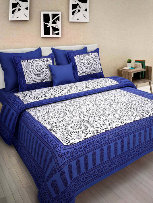 100% Cotton Printed Double Bedsheet (Blue)