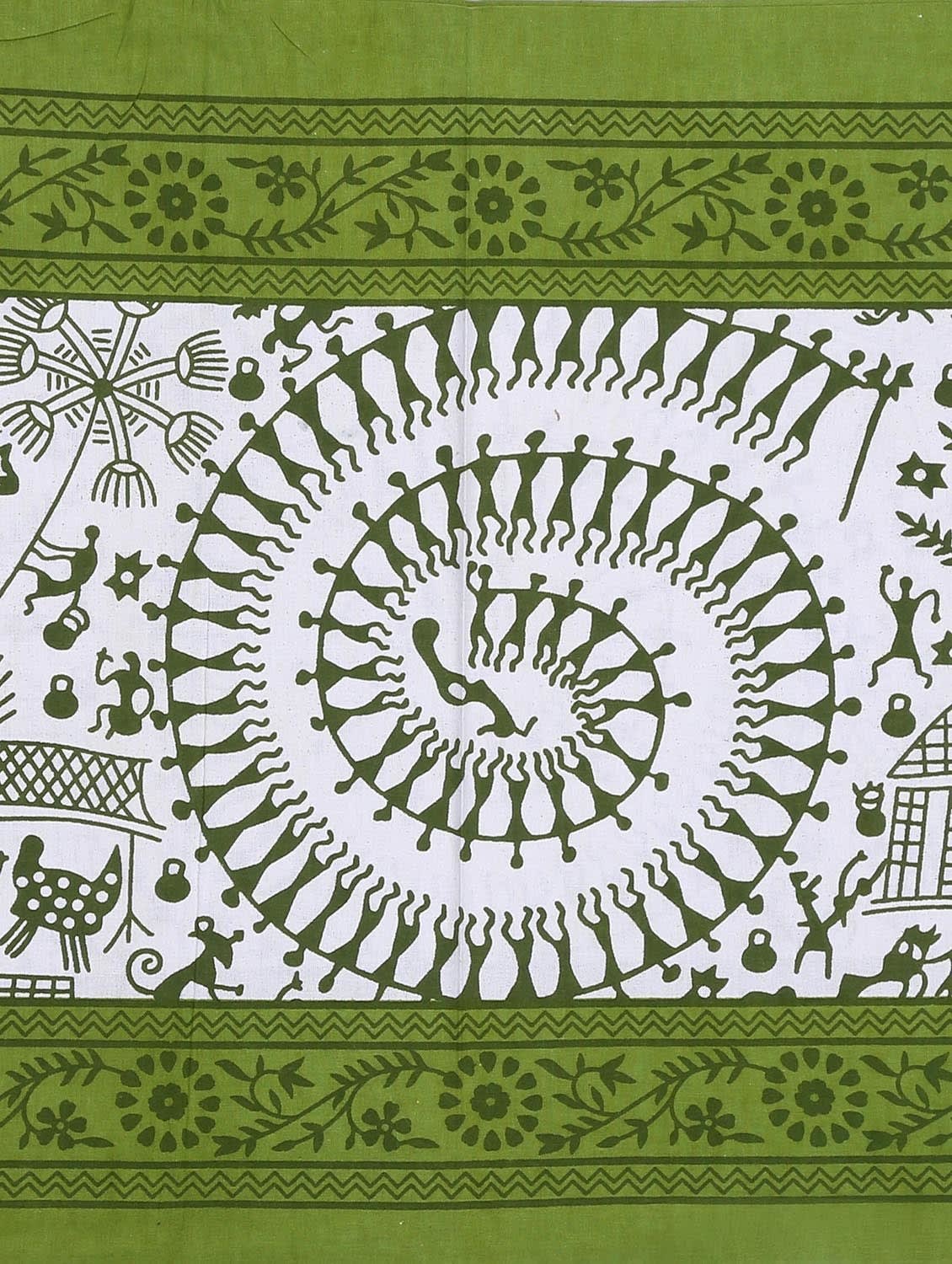 Jaipuri Prints Cotton Double Bedsheet (Green) With Two Pillow Covers.