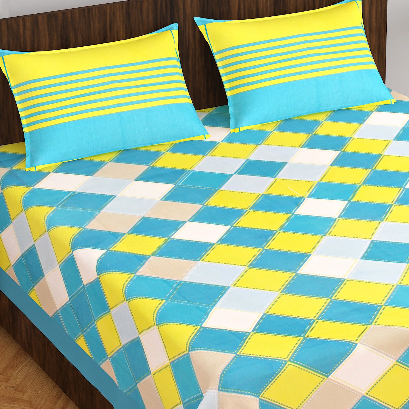 Cotton Printed Double Bedsheet (Blue)