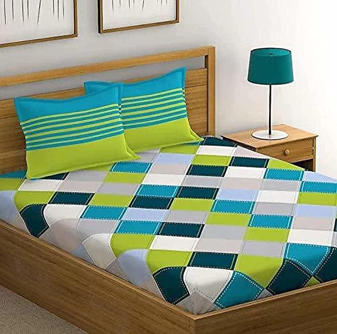 Cotton Double Checkered Flat Bedsheet (Pack of 1, Green1)