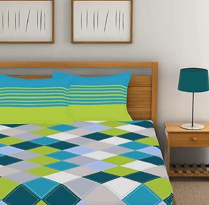 Cotton Double Checkered Flat Bedsheet (Pack of 1, Green1)