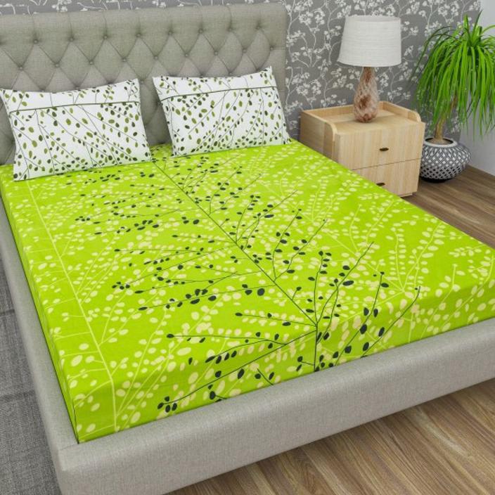 Jaipuri Prints Cotton Double Bedsheet (Green)