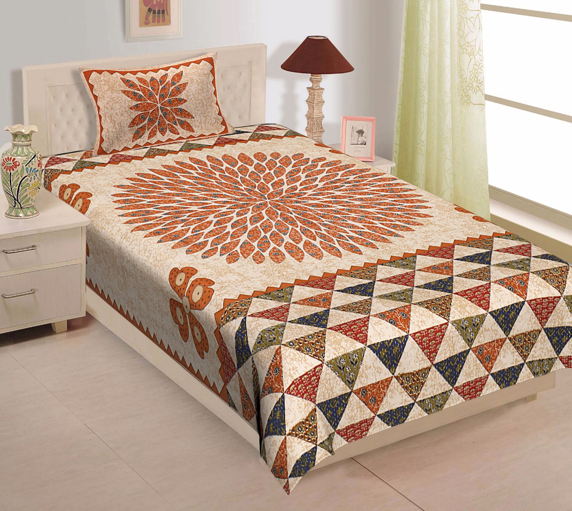 Jaipuri Prints Cotton Single Bedsheet (Multicolor)
