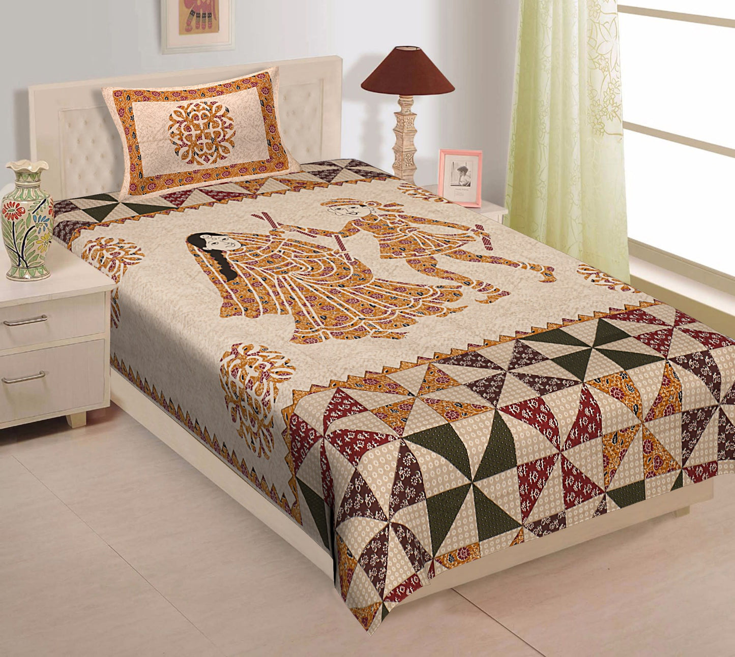 Jaipuri Prints Cotton Single Bedsheet (Multicolor)