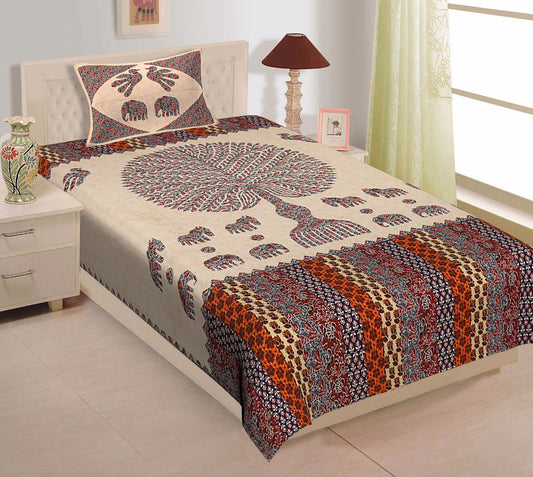 Jaipuri Prints Cotton Single Bedsheet (Multicolor)