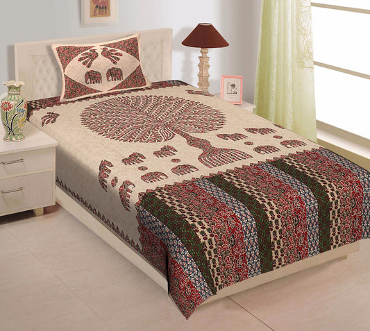 Jaipuri Prints Cotton Single Bedsheet (Multicolor)