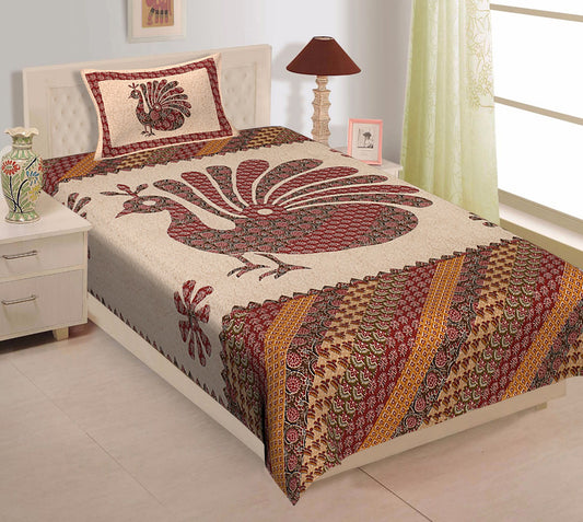 Jaipuri Prints Cotton Single Bedsheet (Multicolor)