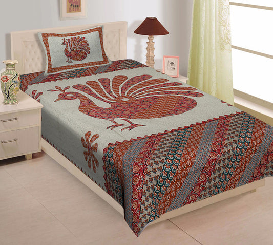 Jaipuri Prints Cotton Single Bedsheet (Multicolor)