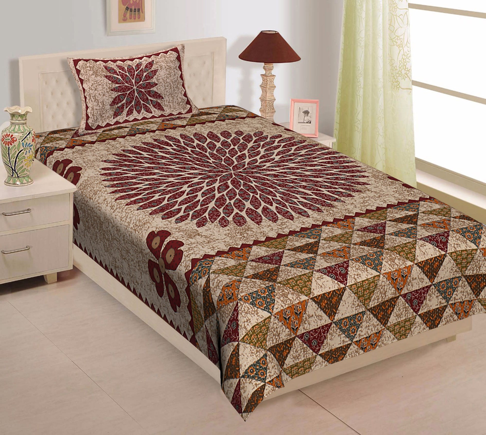 Jaipuri Prints Cotton Single Bedsheet (Multicolor)
