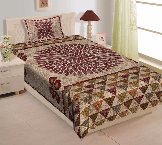 Jaipuri Prints Cotton Single Bedsheet (Multicolor)