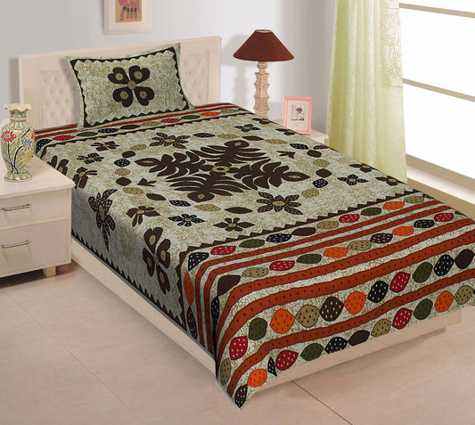 Jaipuri Prints Cotton Single Bedsheet (Multicolor)