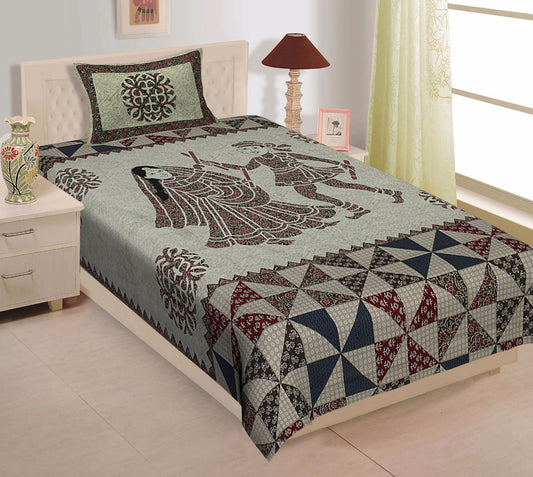 Jaipuri Prints Cotton Single Bedsheet (Multicolor)