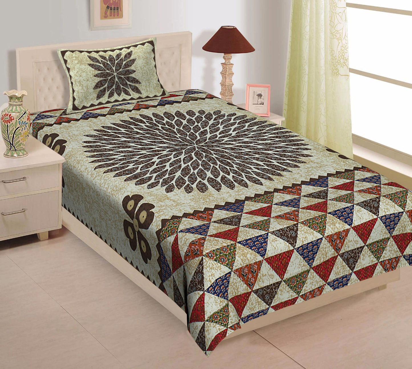 Jaipuri Prints Cotton Single Bedsheet (Multicolor)