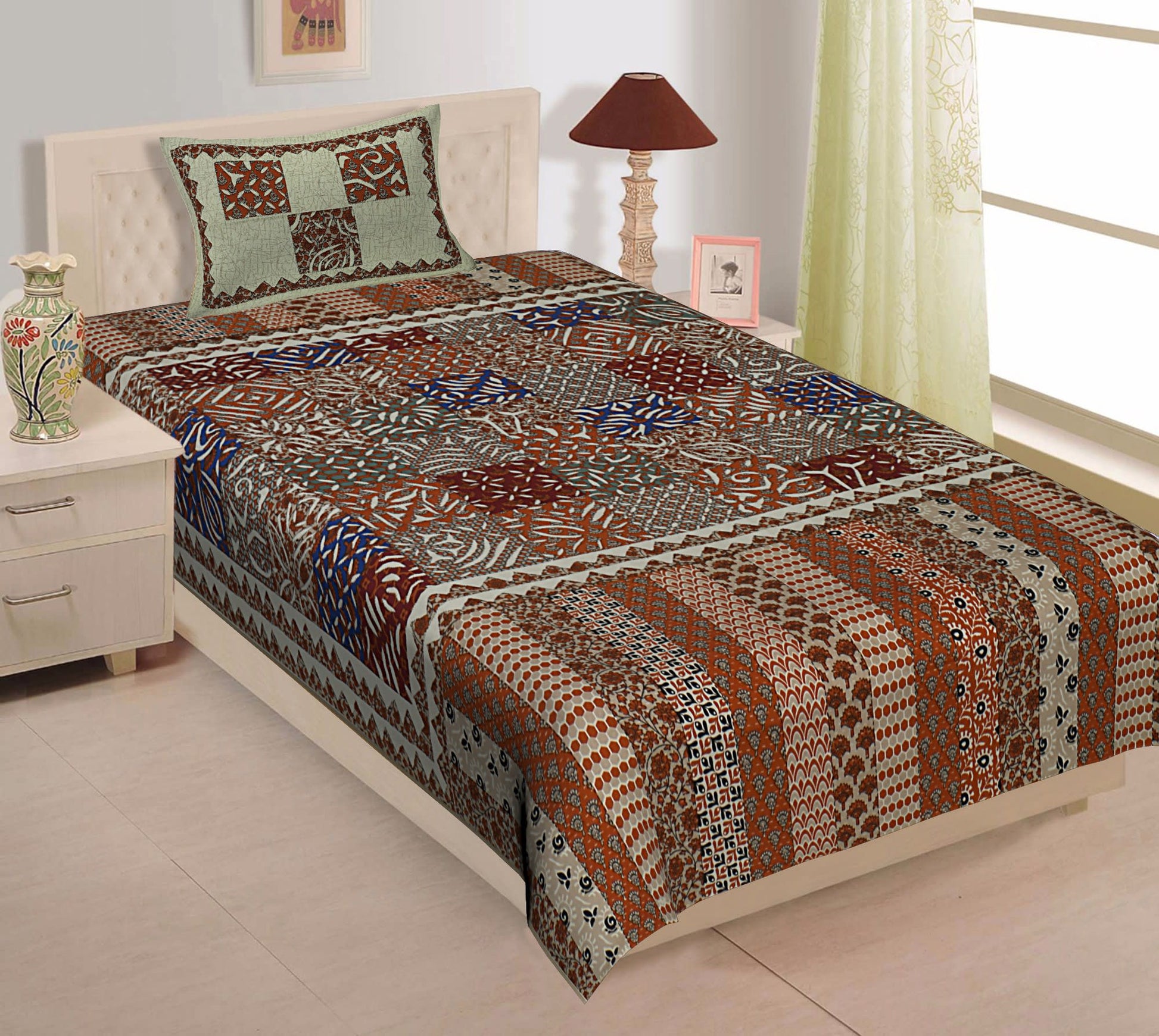 Jaipuri Prints Cotton Single Bedsheet (Multicolor)