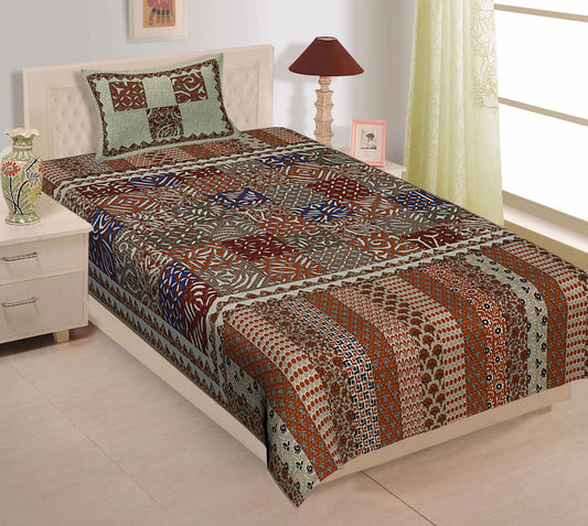 Jaipuri Prints Cotton Single Bedsheet (Multicolor)
