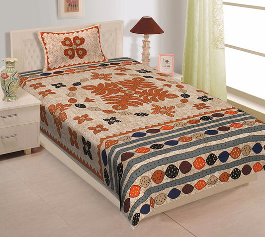 Jaipuri Prints Cotton Single Bedsheet (Multicolor)