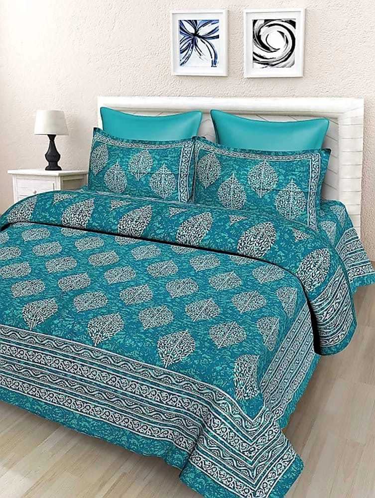 Jaipuri Prints Cotton Double Bedsheet (Seagreen)