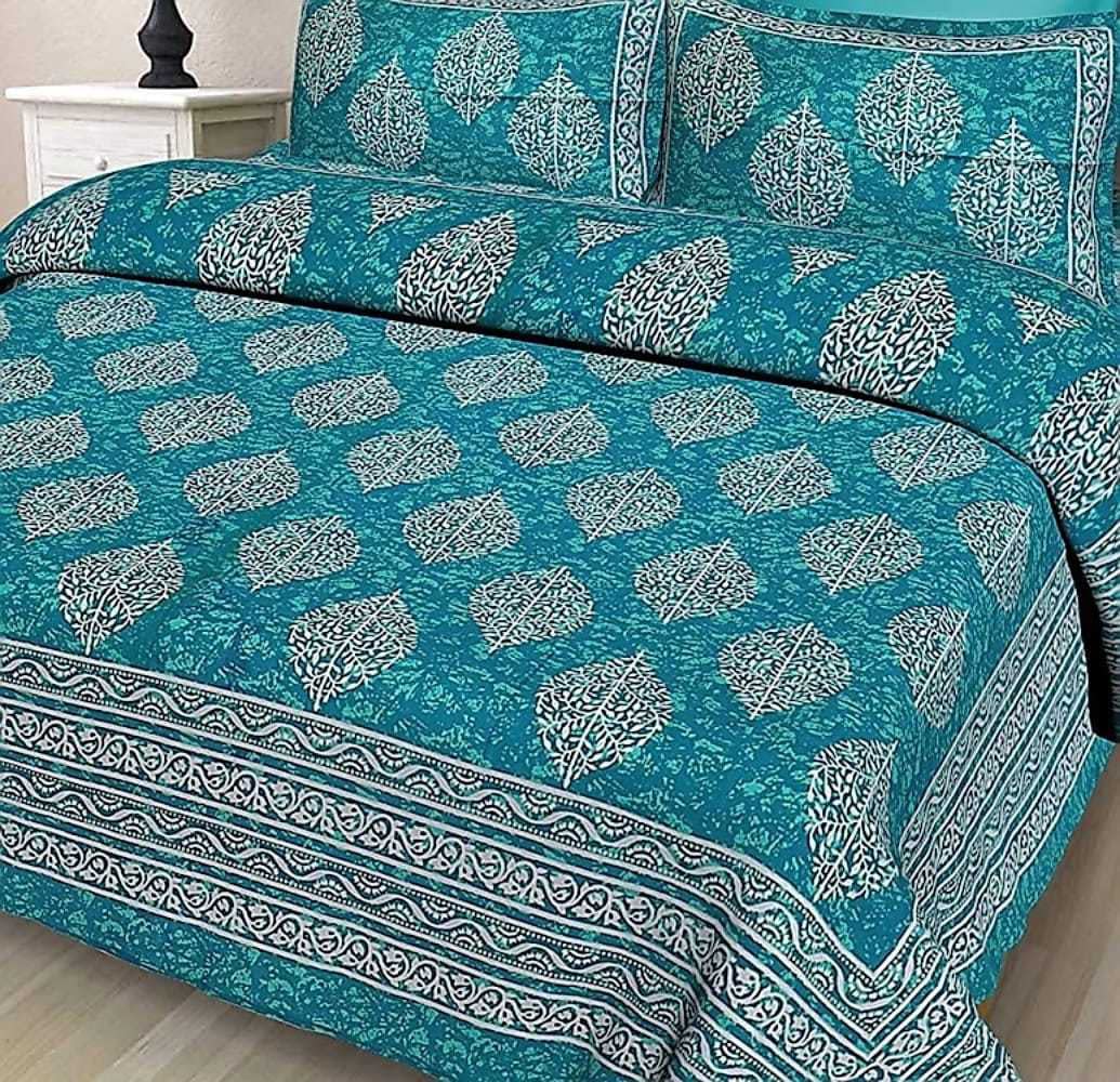 Jaipuri Prints Cotton Double Bedsheet (Seagreen)