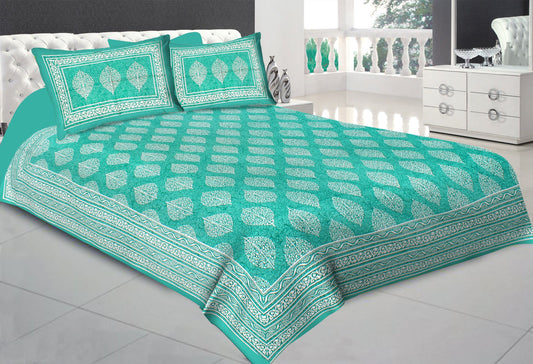 Jaipuri Prints Cotton Double Bedsheet (Green)