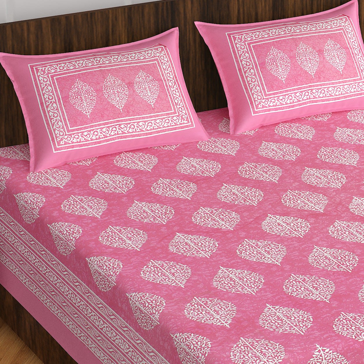 Jaipuri Prints Cotton Double Bedsheet (Pink)