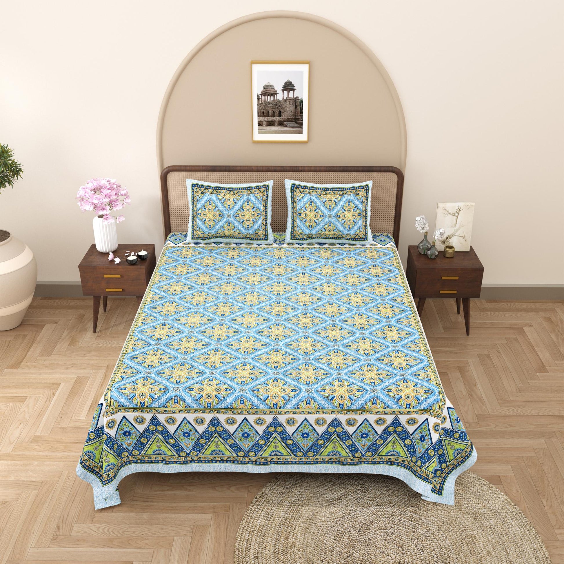 Rajasthan Royal Super Fine Cotton Block Print King Size Bedsheet